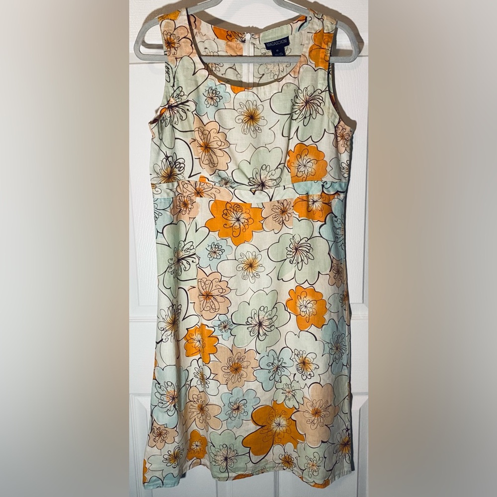 Magaschoni Floral Sleeveless Linen Dress Size 10
